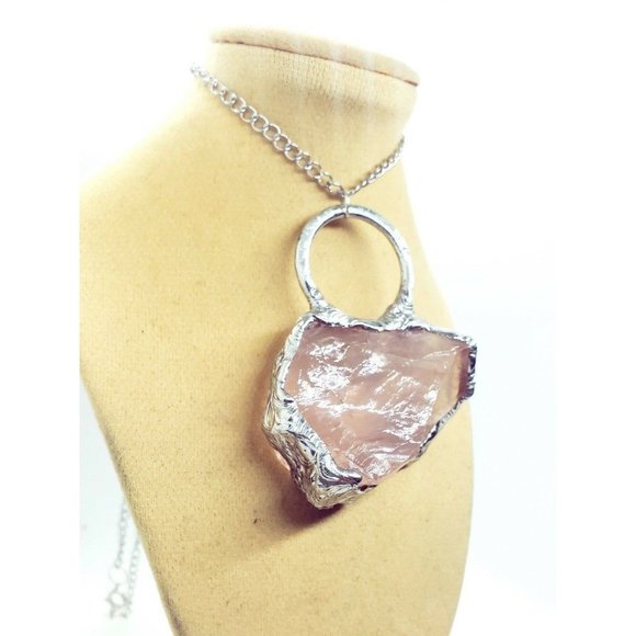 Handmade Jewelry Rose Quartz Crystal Necklace Statement Piece